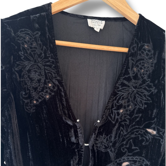 Hemant & Nandita Black Velvet Burnout Mini Dress S - Picture 3 of 8